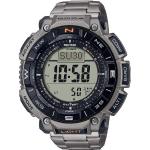 Silberne 10 Bar wasserdichte Wasserdichte Casio Pro Trek Quarz Armbanduhren matt aus Silber mit Digital-Zifferblatt mit Kunststoff-Uhrenglas 