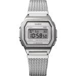 Silberne Retro Casio Quarz Damenarmbanduhren matt aus Edelstahl mit Digital-Zifferblatt mit Mineralglas-Uhrenglas 