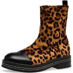 Caspar SBO093 Damen Schlupf Stiefeletten mit Glitzer Strass Dekor, Farbe:leopard braun, Größe:39 EU