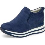 Caspar SBO099 Damen Velours Sneaker Low mit 7 cm hohem Absatz, Farbe:blau, Größe:39 EU