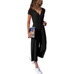 Schwarze Casual Kurzärmelige V-Ausschnitt Lange Overalls für Damen Größe L für Partys 