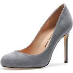 Graue Elegante Runde High Heels & Stiletto-Pumps in Normalweite aus Veloursleder für Damen Größe 44,5 mit Absatzhöhe über 9cm 
