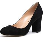 Schwarze Sexy Runde High Heels & Stiletto-Pumps ohne Verschluss in Normalweite aus Veloursleder für Damen Größe 44 mit Absatzhöhe 7cm bis 9cm 