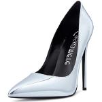 Silberne Elegante High Heels & Stiletto-Pumps ohne Verschluss in Normalweite für Damen Größe 42,5 mit Absatzhöhe über 9cm 