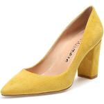 Gelbe Sexy Spitze High Heels & Stiletto-Pumps in Normalweite aus Veloursleder für Damen Größe 37 mit Absatzhöhe 7cm bis 9cm 