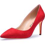 Rote Sexy High Heels & Stiletto-Pumps ohne Verschluss in Normalweite aus Veloursleder für Damen Größe 42,5 mit Absatzhöhe 7cm bis 9cm 