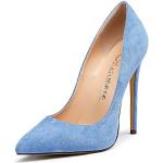 Blaue Sexy High Heels & Stiletto-Pumps ohne Verschluss in Normalweite aus Veloursleder für Damen Größe 44 mit Absatzhöhe über 9cm 