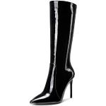 Schwarze Pfennigabsatz High-Heel Stiefel in Breitweite für Damen Größe 44 