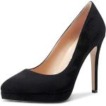 Schwarze Sexy Runde High Heels & Stiletto-Pumps ohne Verschluss in Normalweite aus Veloursleder für Damen Größe 42,5 mit Absatzhöhe über 9cm 