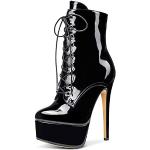 Schwarze Lack-Optik High Heel Stiefeletten & High Heel Boots mit Reißverschluss in Normalweite aus Lackleder für Damen Größe 45 mit Absatzhöhe über 9cm 