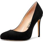 Schwarze Sexy Runde High Heels & Stiletto-Pumps in Normalweite aus Veloursleder für Damen Größe 44,5 mit Absatzhöhe über 9cm 