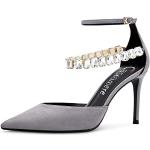 Graue Sexy Spitze High Heels & Stiletto-Pumps mit Riemchen aus Veloursleder für Damen Größe 37 für den für den Sommer 
