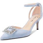 Hellblaue Sexy Spitze High Heels & Stiletto-Pumps mit Riemchen für Damen Größe 45 für den für den Sommer 