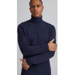 Marineblaue Unifarbene Oversize Casual Friday Rollkragen Strickpullover aus Wolle für Herren Größe 3 XL 