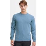 Blaue Unifarbene Oversize Casual Friday Rundhals-Ausschnitt Feinstrickpullover aus Wolle für Herren Größe 3 XL 