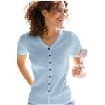 Hellblaue Casual Kurzärmelige Casual Looks V-Ausschnitt V-Shirts aus Viskose für Damen Größe XXL 