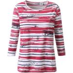 Rote 3/4-ärmelige Gestreifte Casual Casual Looks Rundhals-Ausschnitt Print-Shirts aus Baumwolle für Damen Größe XXL 