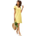 Zitronengelbe Unifarbene Casual Kurzärmelige Casual Looks V-Ausschnitt Strickkleider aus Jersey für Damen Größe XXL 