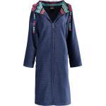 Reduzierte Blaue Langärmelige Unifarbene CAWÖ Bademäntel mit Kapuze mit Reißverschluss aus Baumwolle für Damen Größe L 