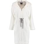 Weiße CAWÖ Mini Bademäntel kurz mit Reißverschluss aus Baumwolle mit Kapuze für Damen Größe L 