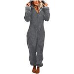Graue Langärmelige Pyjamas lang mit Reißverschluss aus Satin für Herren Größe 5 XL 2-teilig für den für den Winter 