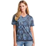 Blaue Casual Kurzärmelige CECIL V-Ausschnitt T-Shirts mit Ornament-Motiv für Damen Größe S 