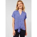 Blaue Melierte Casual Kurzärmelige CECIL V-Ausschnitt V-Shirts aus Baumwolle für Damen Größe XS 