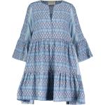 Blaue 3/4-ärmelige CECILIE copenhagen V-Ausschnitt Taillierte Kleider mit Kopenhagen-Motiv aus Baumwolle Handwäsche für Damen Größe XS für den für den Sommer 