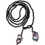 Schwarze Elegante Lange Ketten aus Kristall mit Echte Perle für Damen 