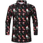 Schwarze Karo Langärmelige Kentkragen Hemden mit Kent-Kragen mit Weihnachts-Motiv aus Baumwolle für Herren Größe 5 XL Weihnachten 