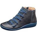Blaue Plateauabsatz Ankle Boots & Klassische Stiefeletten mit Schnürsenkel aus Lammfell Gefüttert für Damen Größe 39 für den für den Sommer 