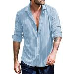 Reduzierte Blaue Karo Casual Stehkragen Herrenjeanshemden aus Flanell Größe L für Partys für den für den Sommer 