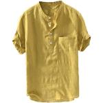 Gelbe Karo Oversize Kurzärmelige Henleykragen Herrenjeanshemden aus Flanell Größe 3 XL für Partys für den für den Sommer 