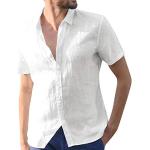 Weiße Karo Oversize Kurzärmelige Stehkragen Herrenjeanshemden aus Flanell Größe L für den für den Sommer 