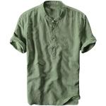 Reduzierte Armeegrüne Karo Oversize Kurzärmelige Henleykragen Herrenjeanshemden mit Reißverschluss aus Flanell Größe 3 XL für Partys für den für den Sommer 