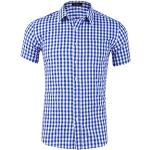 Reduzierte Blaue Karo Business Kurzärmelige Kentkragen Hemden mit Kent-Kragen aus Flanell für Herren Größe M zum Oktoberfest 
