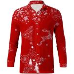 Karo Elegante Langärmelige Kentkragen Hemden mit Kent-Kragen mit Weihnachts-Motiv aus Baumwolle für Herren Übergrößen Weihnachten 