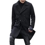 Schwarze Unifarbene Winddichte Maxi Trenchcoats lang mit Schnalle aus Wolle mit Kapuze für Herren Größe 3 XL für den für den Herbst 