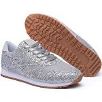 Silberne Pailletten-Sneaker mit Glitzer in Breitweite aus Mesh atmungsaktiv für Damen Größe 39 