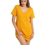 Gelbe Kurzärmelige Damennachthemden aus Baumwolle Größe S für den für den Frühling 