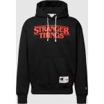 Schwarze Champion Stranger Things Strickpullover aus Baumwollmischung mit Kapuze für Herren Größe XS 