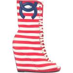 Rote Chanel Offene Keilabsatz Peeptoe Stiefeletten & Peeptoe Boots aus Canvas für Damen Größe 34,5 