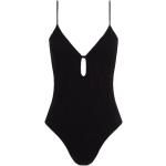 Schwarze Badeanzüge mit hohem Beinausschnitt mit Cutwork für Damen Größe M 