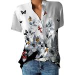 Dunkelblaue Gestreifte Oversize V-Ausschnitt T-Shirts mit Knopf aus Flanell für Damen Größe M für den für den Sommer 