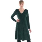 Grüne Romantische Langärmelige Chapati Design Bio Midi Nachhaltige V-Ausschnitt Samtkleider aus Baumwolle für Damen Größe XL 