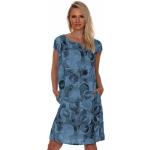 Blaue Kurzärmelige Charis Moda Rundhals-Ausschnitt Sommerkleider aus Leinen enganliegend für Damen Größe M 