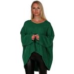 Dunkelgrüne Oversize Langärmelige Charis Moda V-Ausschnitt Strickpullover für Damen Einheitsgröße für den für den Herbst 
