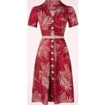 Rubinrote Tropische Vintage Partykleider mit Puffärmeln mit Reißverschluss für Damen Größe M 