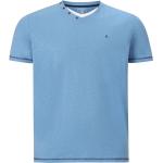 Hellblaue Bestickte Charles Colby V-Ausschnitt T-Shirts mit Knopf aus Baumwolle für Herren Größe 6 XL Große Größen für den für den Sommer 