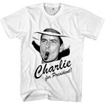 Charlie for President Männer und Herren T-Shirt | Charlie Sheen Vintage Kult ||| (M, Weiß)